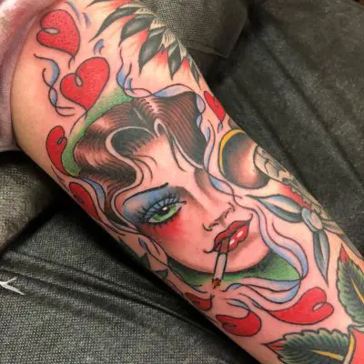Woman Smoking Tattoo by Matt Klass
