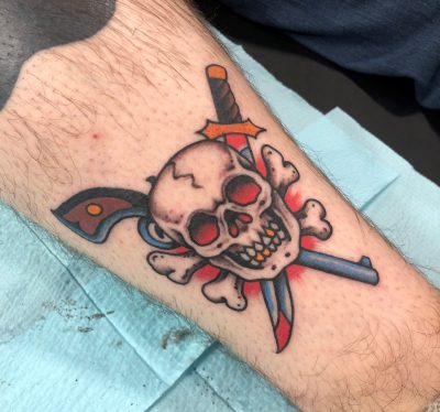 Skull and Bones Tattoo by Matt Klass